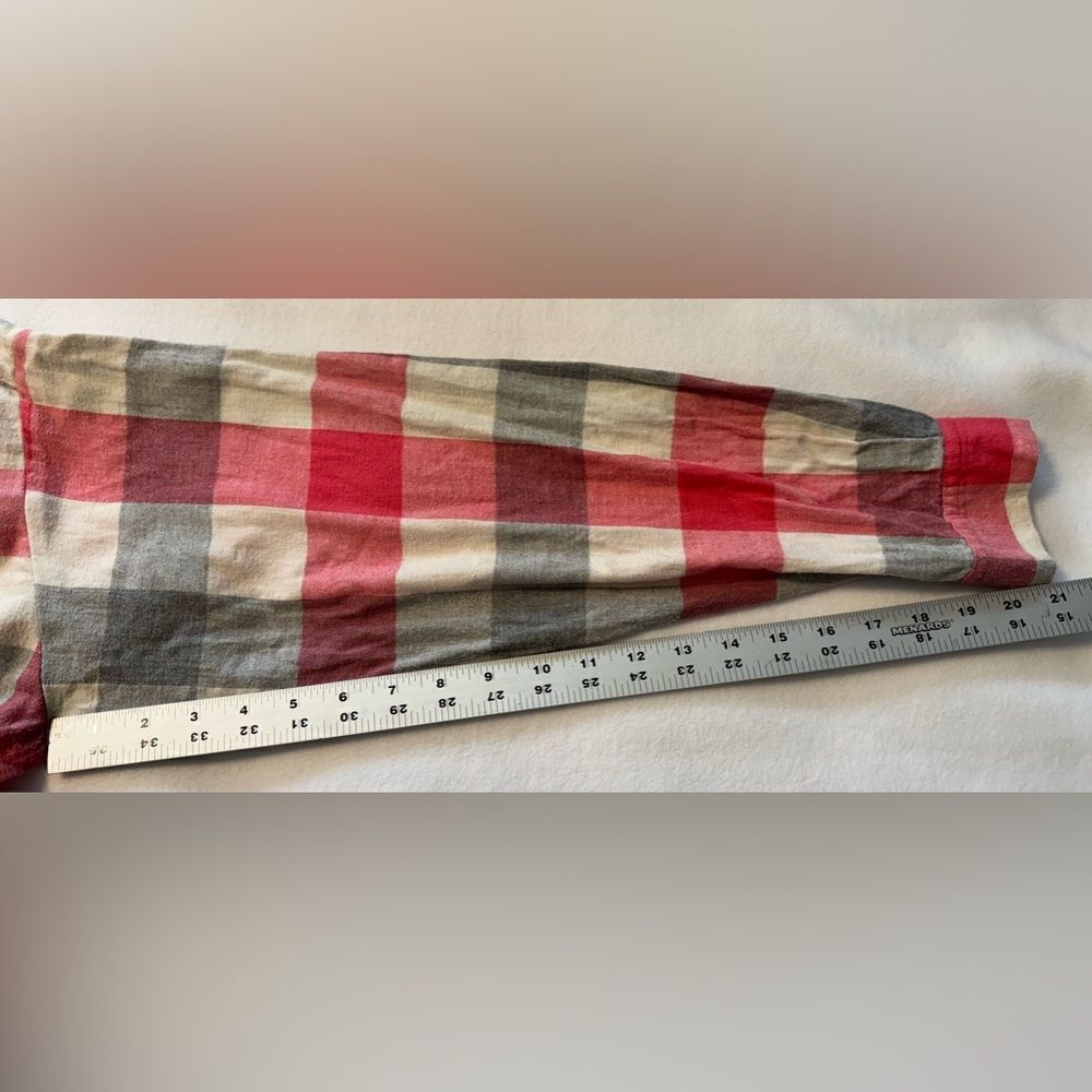 LOFT Pink & Red Plaid Cozy Shirt | Button-Up Flannel | Size Medium Fall Layering - Picture 6 of 8